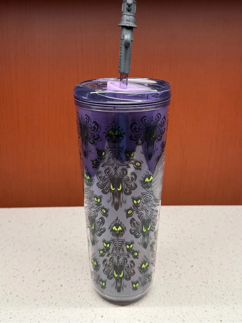 NEW DISNEY STARBUCKS HAUNTED MANSION EYES 24oz TUMBLER WITH STRAW & CANDELABRA